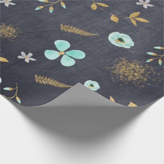 Blauwe en gouden Waterverf Cadeaupapier (Hoek)