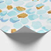 Blauwe en gouden Waterverf en schilderpunts Cadeaupapier (Hoek)