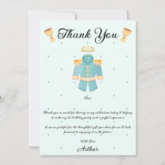 Blauwe en gouden Waterverf Kleine prins Birthday Bedankkaart (Voorkant)