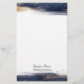 Blauwe en gouden waterverf penseelstreken op maat briefpapier (Voorkant)