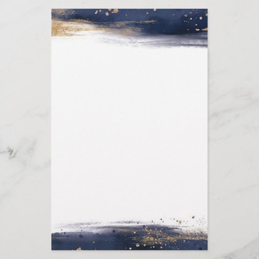 Blauwe en gouden waterverf penseelstreken op maat briefpapier (Achterkant)