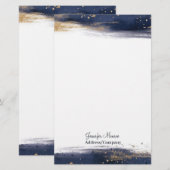 Blauwe en gouden waterverf penseelstreken op maat briefpapier (Voorkant / Achterkant)