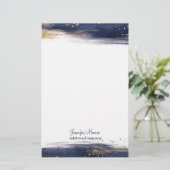 Blauwe en gouden waterverf penseelstreken op maat briefpapier (Staand voorkant)