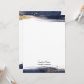 Blauwe en gouden waterverf penseelstreken op maat kaart (Voorkant / Achterkant in situ)