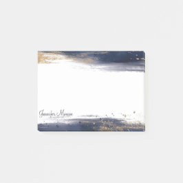 Blauwe en gouden waterverf penseelstreken op maat post-it® notes