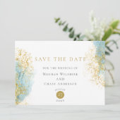Blauwe en gouden Waterverf Was de datum opslaan Save The Date (Staand voorkant)