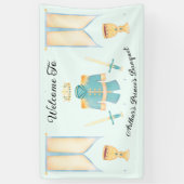 Blauwe en gouden Waterverf Welkomstwoord Spandoek (Verticaal)