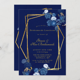 Blauwe en goudfluitjes Bridesmaids Luncheon Invite
