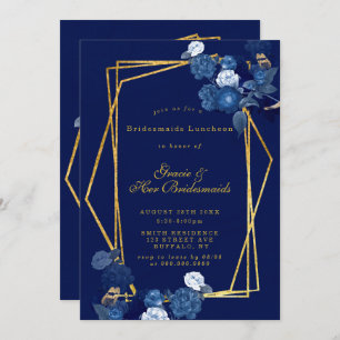 Blauwe en goudfluitjes Bridesmaids Luncheon Invite