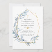 Blauwe en goudgeometrische leukyptusblaasbevestigi kaart (Voorkant)