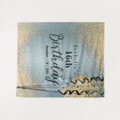 Blauwe en goudglitter Birthday Tapestry Wandkleed (Voorkant (horizontaal))