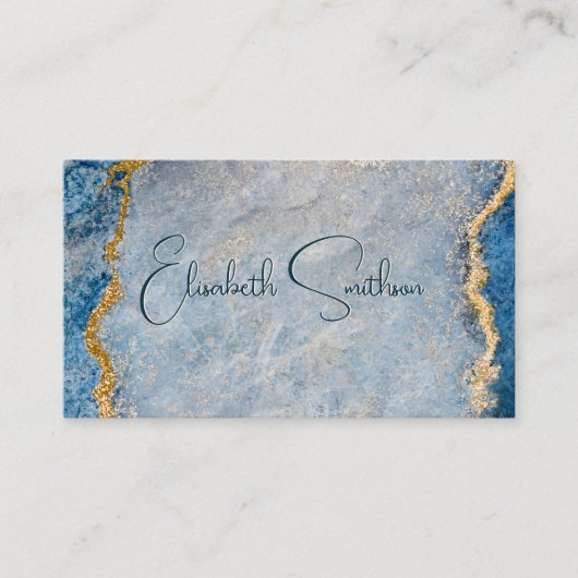 Blauwe en goudglitter Marble Social Media & QR Cod Visitekaartje (Voorkant)
