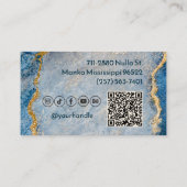 Blauwe en goudglitter Marble Social Media & QR Cod Visitekaartje (Achterkant)