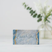 Blauwe en goudglitter Marble Social Media & QR Cod Visitekaartje (Staand voorkant)