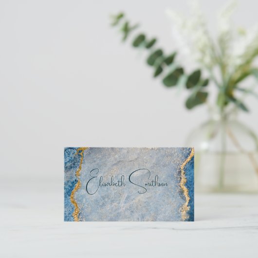 Blauwe en goudglitter Marble Social Media & QR Cod Visitekaartje