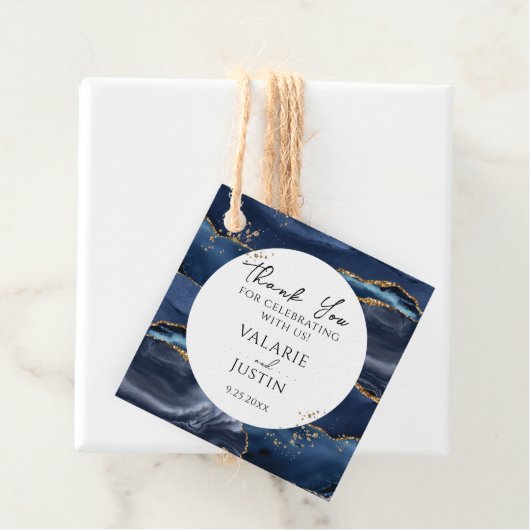 Blauwe en goudglitter-marmer Hartelijk dank voor u Bedankjes Labels (In situ)