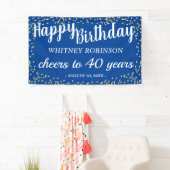 Blauwe en goudglitter volwassen verjaardag spandoek (Insitu)