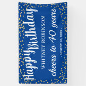 Blauwe en goudglitter volwassen verjaardag spandoek (Verticaal)