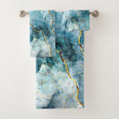 Blauwe en goudglittermarmer bad handdoek (Insitu)