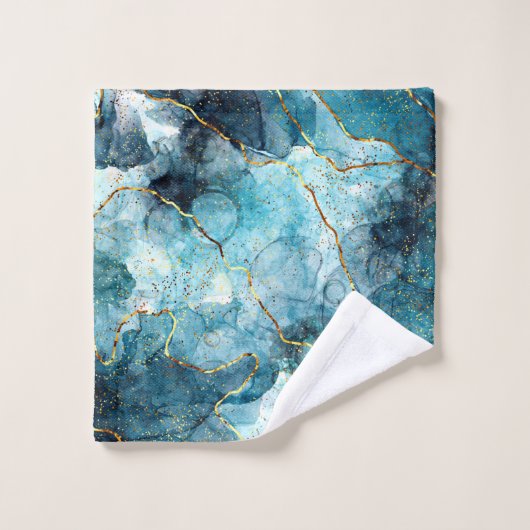 Blauwe en goudglittermarmer bad handdoek (Wasdoekje)