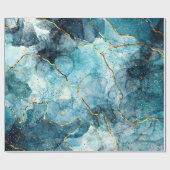 Blauwe en goudglittermarmer cadeaupapier (Vlak)