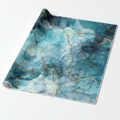 Blauwe en goudglittermarmer cadeaupapier (Uitgerold)