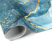 Blauwe en goudglittermarmer cadeaupapier (Rol Hoek)