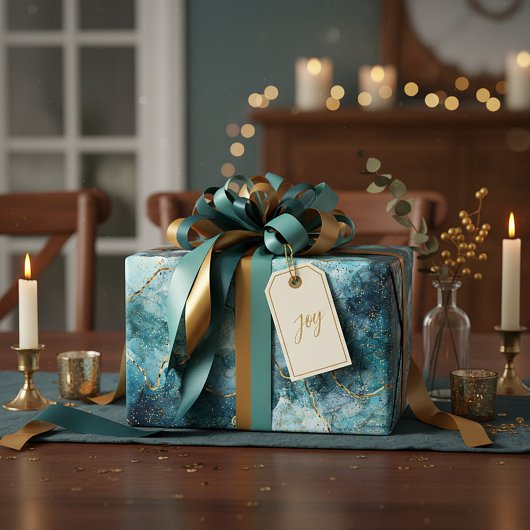 Blauwe en goudglittermarmer cadeaupapier