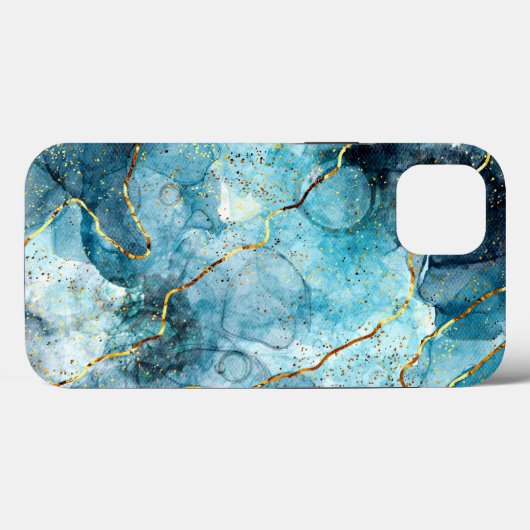 Blauwe en goudglittermarmer Case-Mate iPhone case (Achterkant (horizontaal))