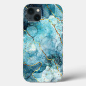 Blauwe en goudglittermarmer Case-Mate iPhone case (Achterkant)