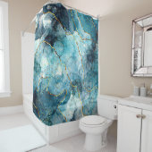 Blauwe en goudglittermarmer douchegordijn (In situ)
