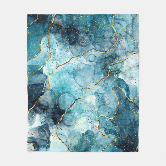 Blauwe en goudglittermarmer fleece deken (Voorkant)