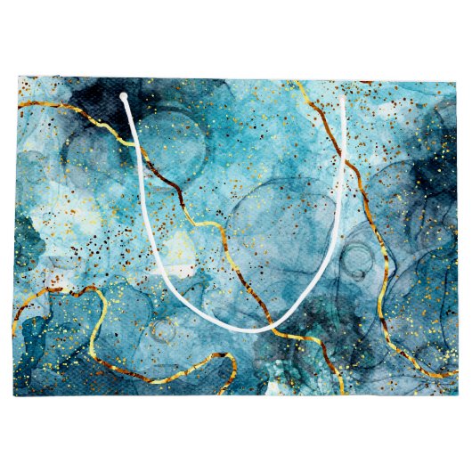 Blauwe en goudglittermarmer groot cadeauzakje (Achterkant)