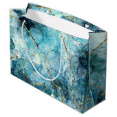 Blauwe en goudglittermarmer groot cadeauzakje (Achterkant Gekanteld)