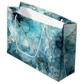 Blauwe en goudglittermarmer groot cadeauzakje (Voorkant Gekanteld)