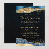 Blauwe en goudglitterscheuren nieuwjaarsdag kaart (Voorkant / Achterkant)