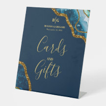 Blauwe en goudgrijze bruidskaarten en cadeautjes