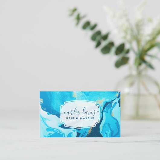 Blauwe en goudgrijze geode moderne marmer visitekaartje (Staand voorkant)