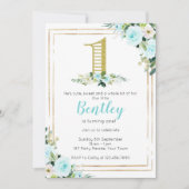 Blauwe en goudjongens 1e verjaardag kaart (Voorkant)