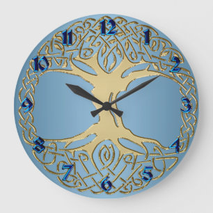 Blauwe en goudKeltische Knot Tree of Life Clock Grote Klok