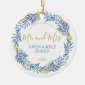 Blauwe en goudkeramische keramische versiering keramisch ornament (Voorkant)