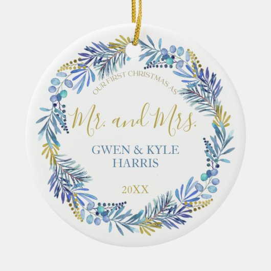 Blauwe en goudkeramische keramische versiering keramisch ornament (Voorkant)