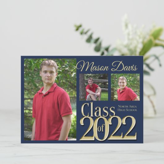 Blauwe en goudkleurige Afstuderen van 2022 Kaart (Staand voorkant)