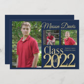Blauwe en goudkleurige Afstuderen van 2022 Kaart (Voorkant / Achterkant)