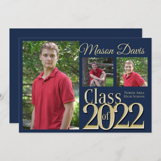 Blauwe en goudkleurige Afstuderen van 2022 Kaart (Voorkant / Achterkant)