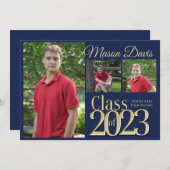 Blauwe en goudkleurige foto van 202 Foto Afstudere Kaart (Voorkant / Achterkant)