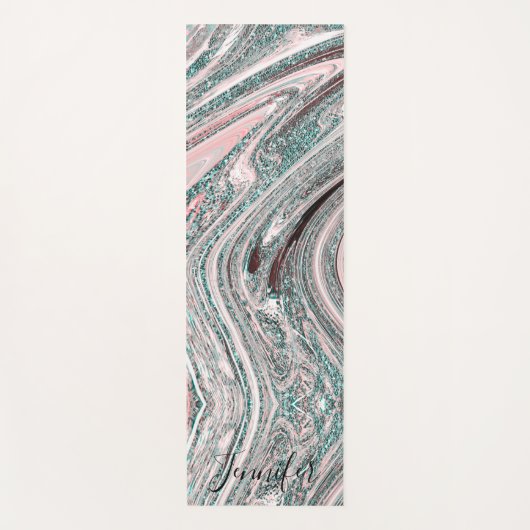 Blauwe en goudkleurige glitter zwaait aangepaste n yogamat (Voorkant)