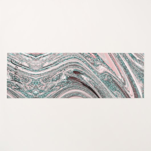 Blauwe en goudkleurige glitter zwaait aangepaste n yogamat (Voorkant (horizontaal))