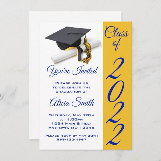 Blauwe en goudkleurige kap en tassel kaart (Voorkant / Achterkant)