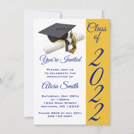 Blauwe en goudkleurige kap en tassel kaart (Voorkant)